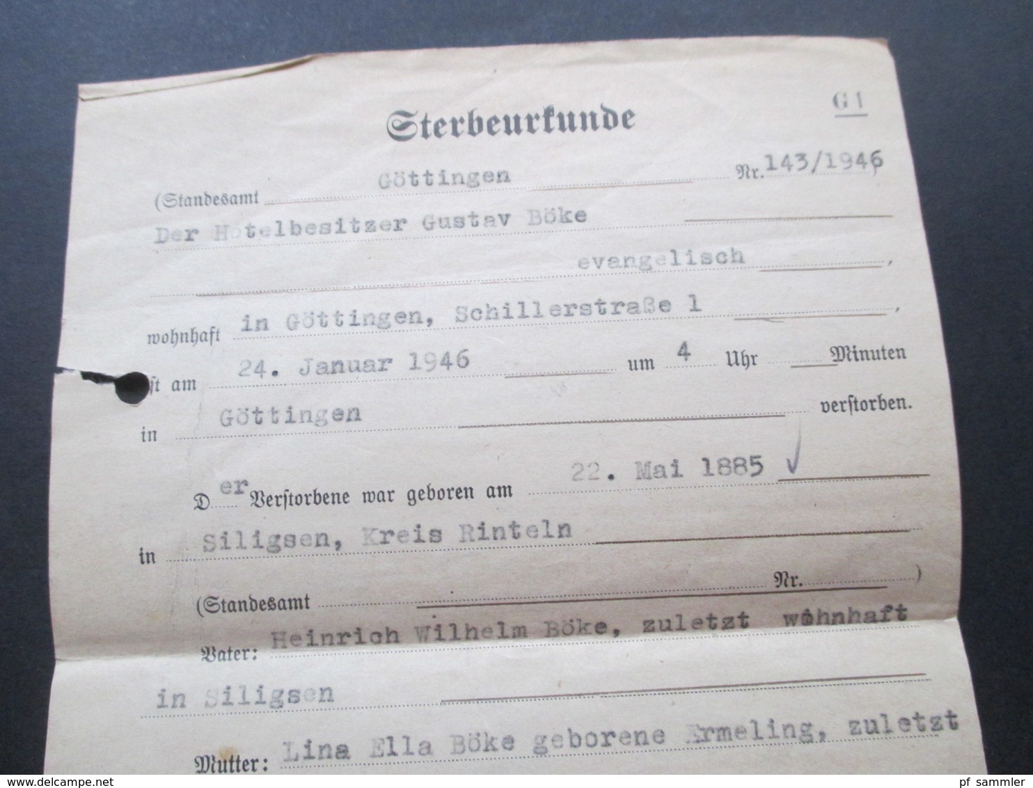 Dokument 1946 Sterbeurkunde Göttingen Mit Gebührenmarke / Wertmarke 25. Feb. 1946 Gestempel - Matasellos Generales