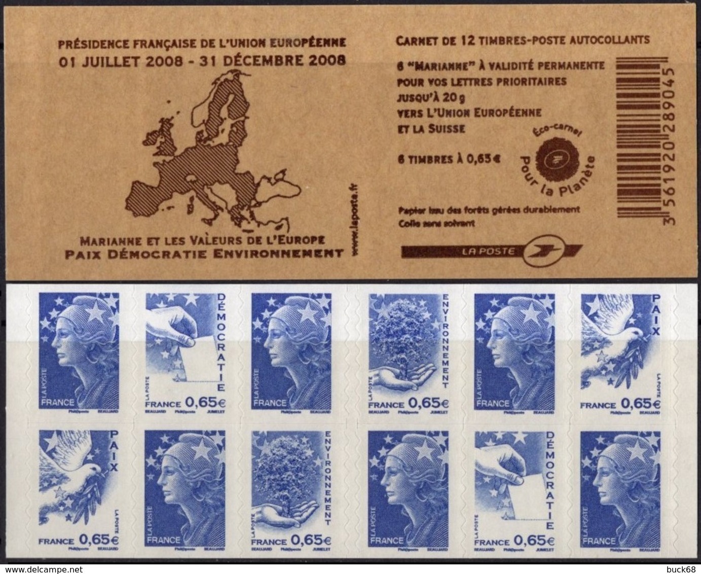 FRANCE Carnet 1517 ** MNH Non Plié Marianne De Beaujard + Urne Vote Europe Colombe (faciale 12,30 €) - Other & Unclassified