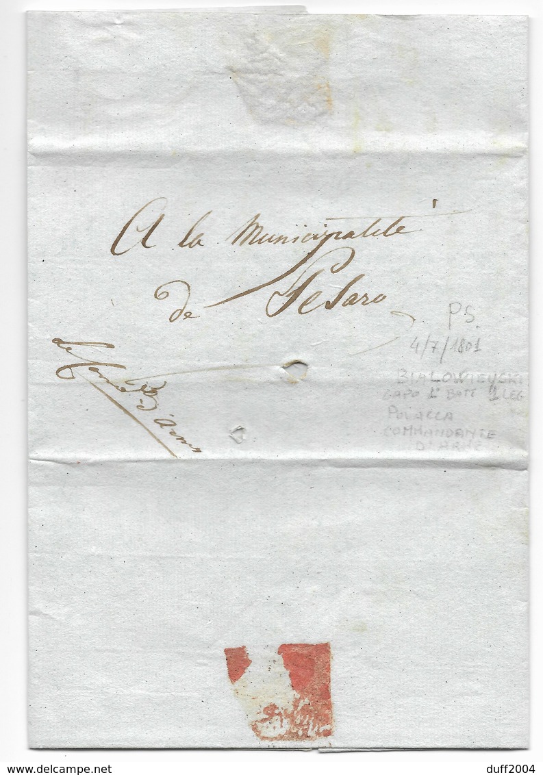 NAPOLEONE - ARMEE D'ITALIE - PESARO - 16 THERMIDOR - AN.9 ( 4.7.1801 ). - 1. ...-1850 Prefilatelia