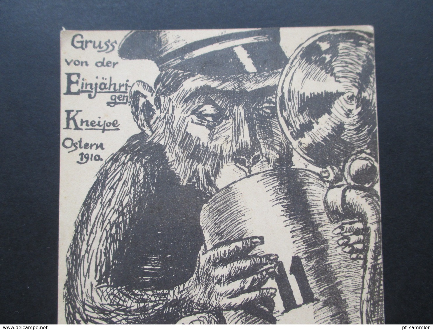 1. WK Feldpost Künstler AK Gez. Rich. Seeger Gruss Von Der Einjährigen Kneipe Ostern 1910 Affe Mit Bierkrug - Hotel's & Restaurants