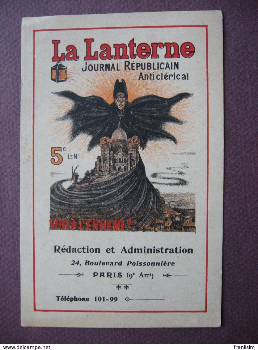 RARE CPA ILLUSTRATEUR Publicitaire LA LANTERNE Journal Satirique Républicain Anticlérical PARIS CURE RELIGION POLITIQUE - Satiriques