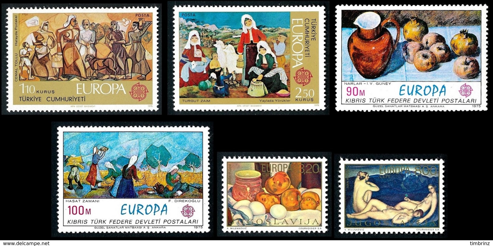 EUROPA Année complète 1975 ** MNH TB  Cote= 172,60 EUR - 50 val. + 1 bloc ; Tableaux: 24 pays  ..Réf.DIV20149