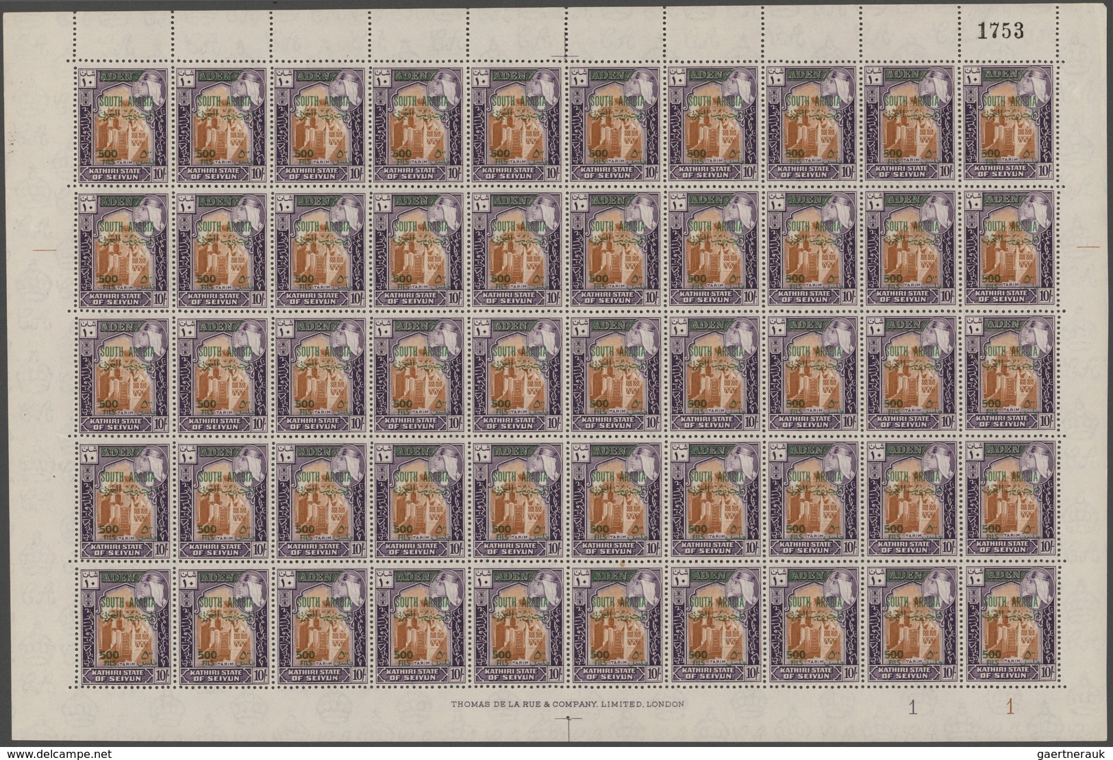 Aden - Kathiri State Of Seiyun: 1966, Definitives, Overprint Issue In Complete Sheets/large Multiple - Jemen