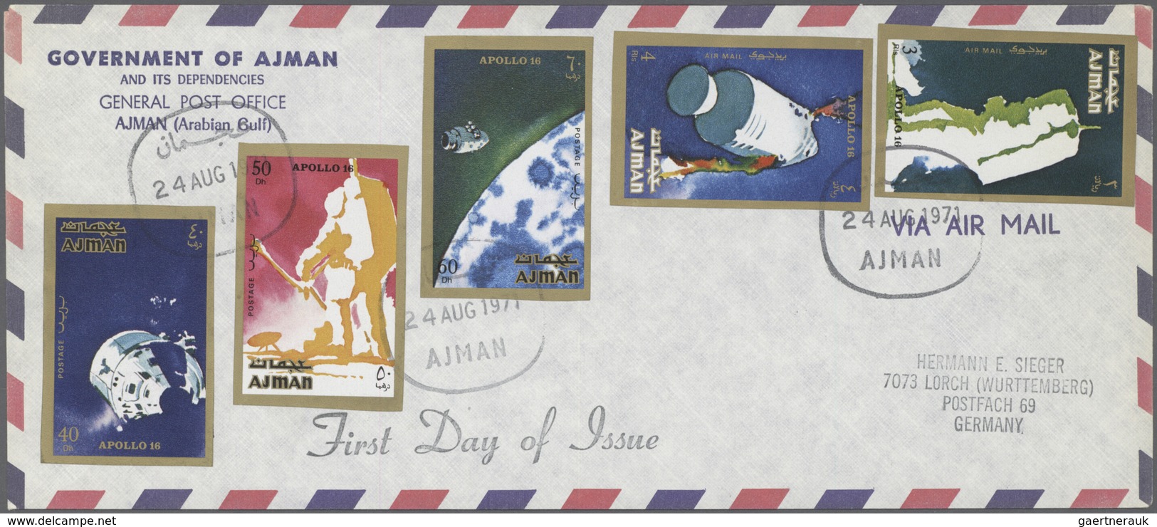 Adschman / Ajman: 1969/1973, assortment incl. f.d.c./covers, de luxe sheets, imperforate composite p