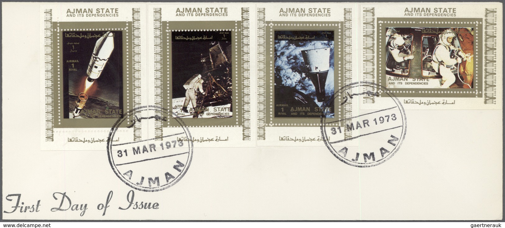 Adschman / Ajman: 1969/1973, assortment incl. f.d.c./covers, de luxe sheets, imperforate composite p