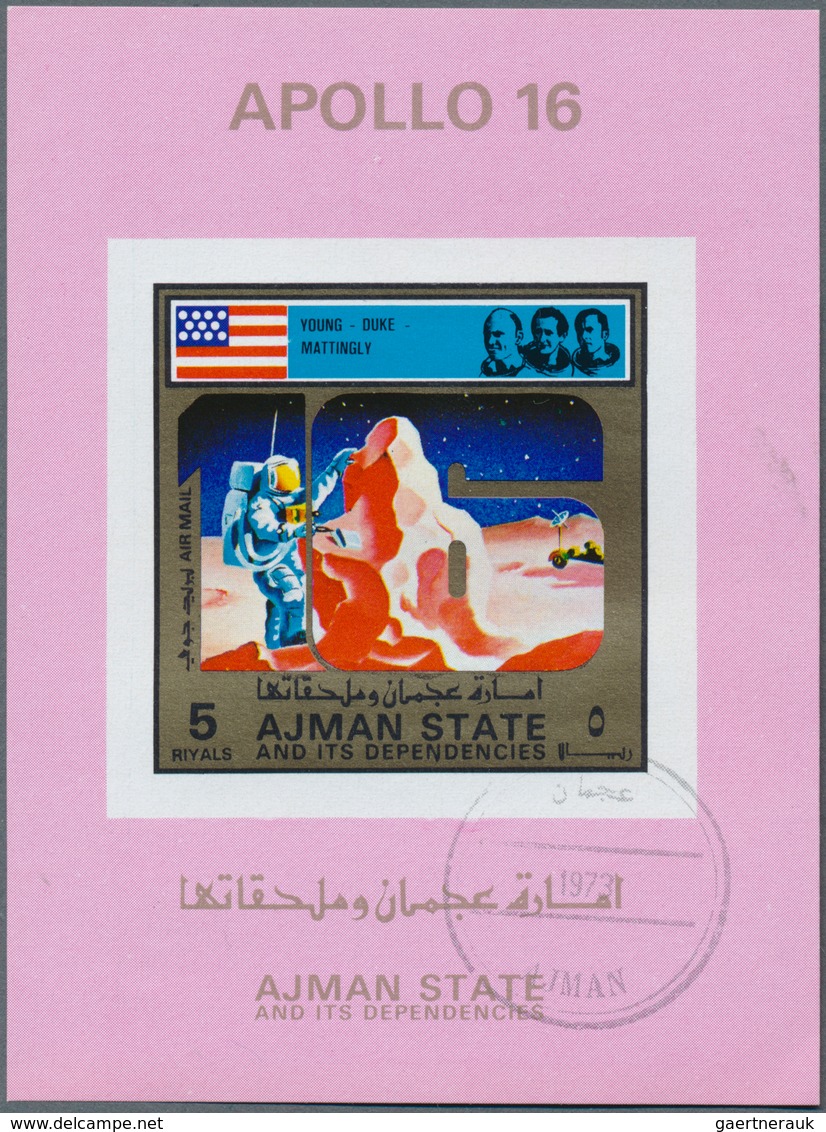 Adschman / Ajman: 1972, APOLLO 11 To 17 Four Different Imperforate Special Miniature Sheets In Diffe - Ajman