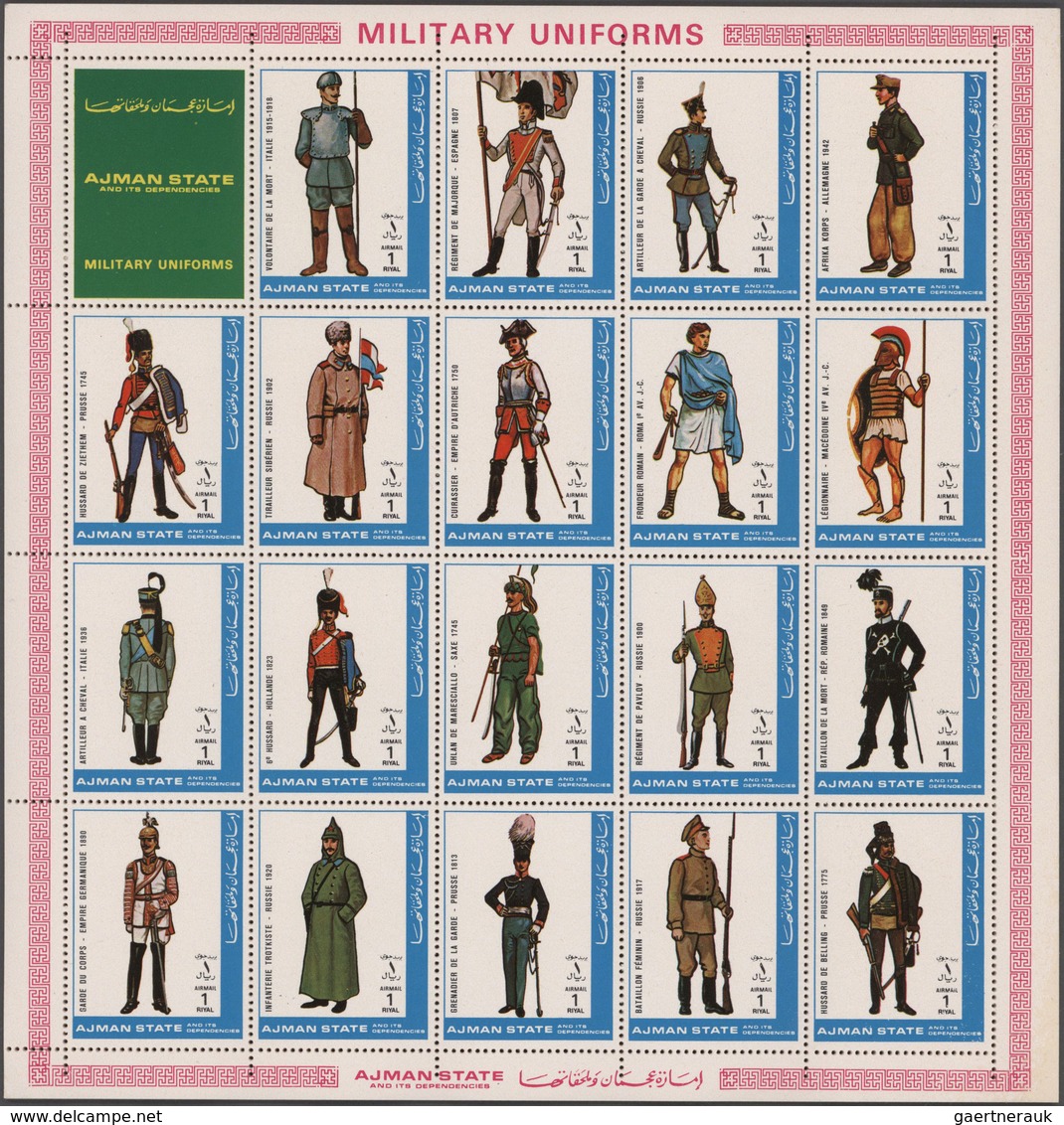 Adschman / Ajman: 1972, Military Uniforms: Two Sets Of 19 Values Each In A Se-tenant-sheet Per Set, - Adschman