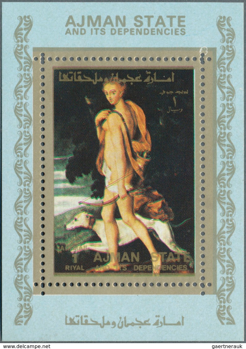 Adschman / Ajman: 1973, Nude paintings set of 16 different imperforate special miniature sheets in a