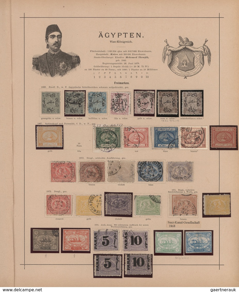 Ägypten: 1866-1906 Collection Of Mint And Used Stamps On Two Old Album Leaves, With Seven Stamps Of - 1866-1914 Khedivaat Egypte