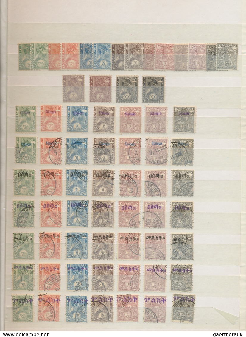 Äthiopien: 1895-1950 Ca., Collection In Album Starting First Issues And Different Overprint Issues 1 - Ethiopie