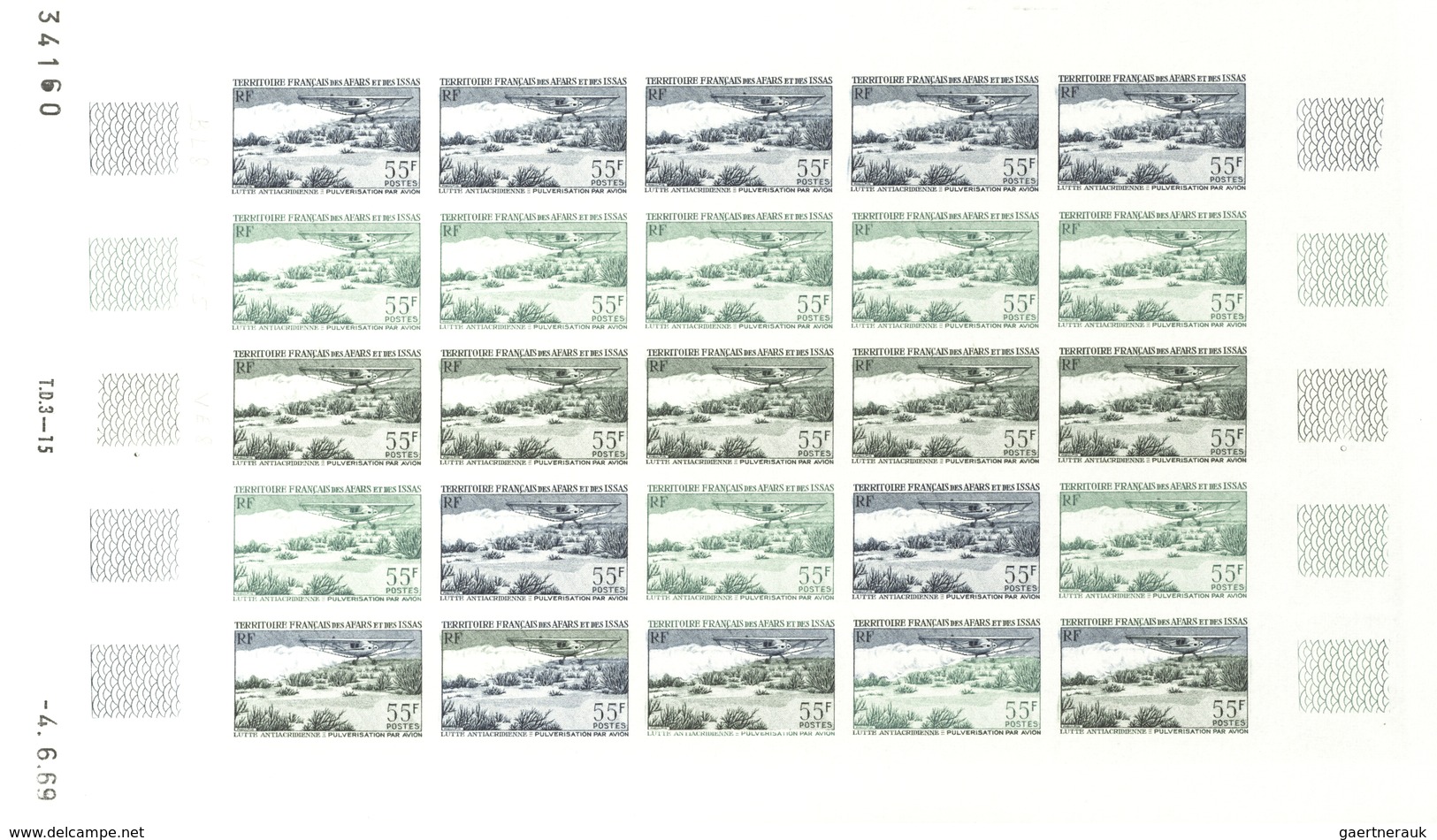 Afar und Issa: 1969/1977, IMPERFORATE COLOUR PROOFS, MNH collection of 52 complete sheets (=1.200 pr