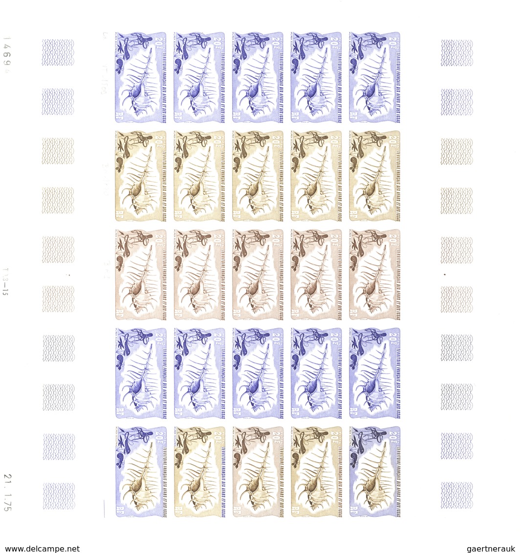 Afar und Issa: 1969/1977, IMPERFORATE COLOUR PROOFS, MNH collection of 52 complete sheets (=1.200 pr