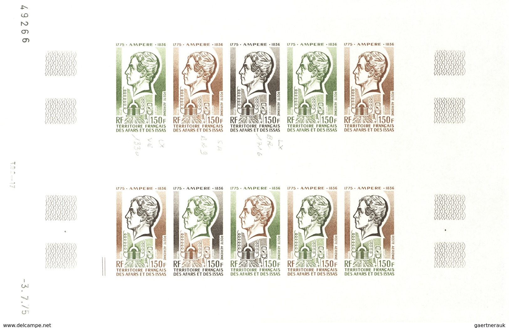 Afar und Issa: 1969/1977, IMPERFORATE COLOUR PROOFS, MNH collection of 52 complete sheets (=1.200 pr