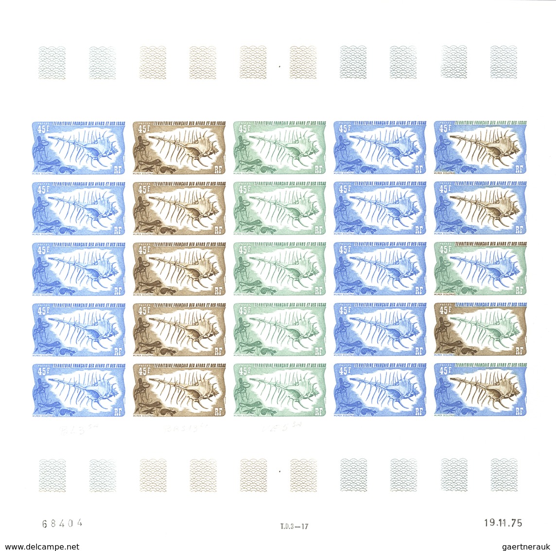 Afar und Issa: 1969/1977, IMPERFORATE COLOUR PROOFS, MNH collection of 52 complete sheets (=1.200 pr