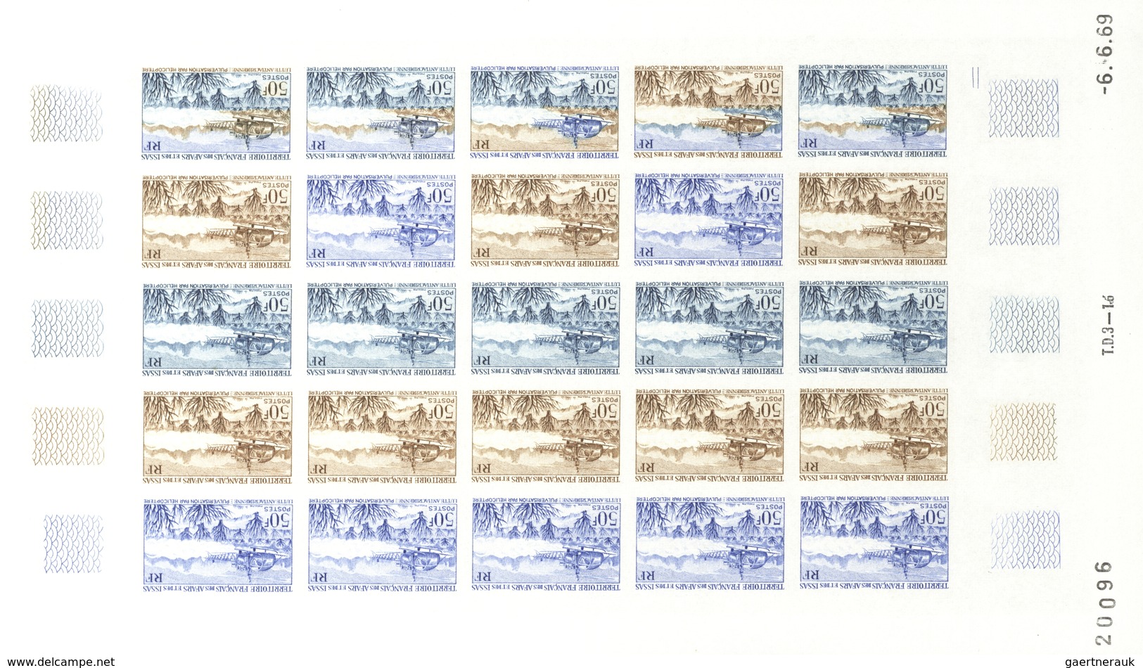 Afar und Issa: 1969/1977, IMPERFORATE COLOUR PROOFS, MNH collection of 52 complete sheets (=1.200 pr