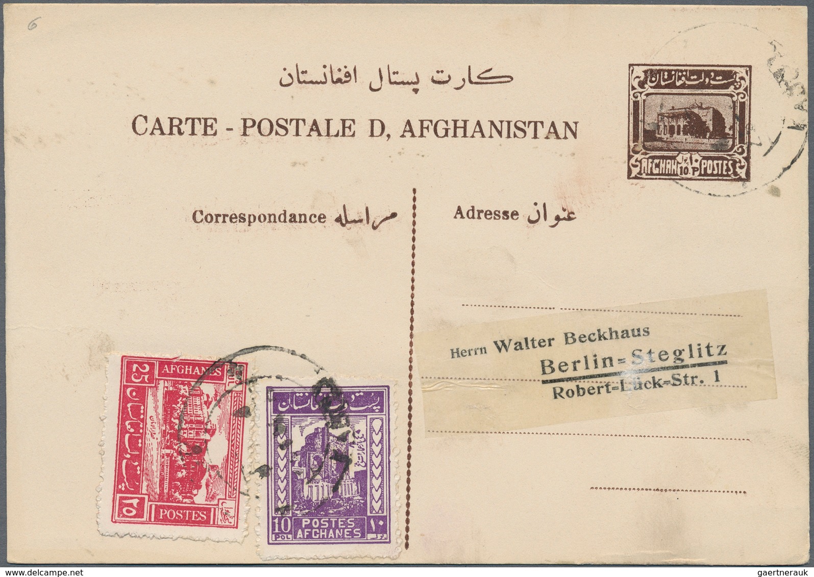 Afghanistan - Ganzsachen: 1921-34: Seven Postal Stationery Cards, From 1921 4p. Blue To 1934 5+5 Pou - Afganistán