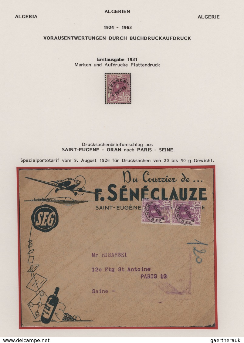 Algerien: 1924/1963, PRECANCELLATIONS (préoblitérés), Specialised Collection/assortment Of Apprx. 68 - Briefe U. Dokumente