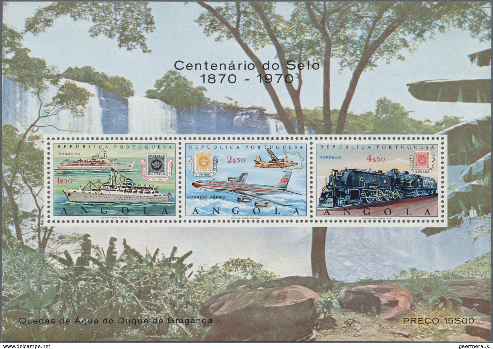 Angola: 1970, 100 Years Of Angolan Stamps (ship, Plane, Train), 150 Copies Of This Souvenir Sheet Mi - Angola