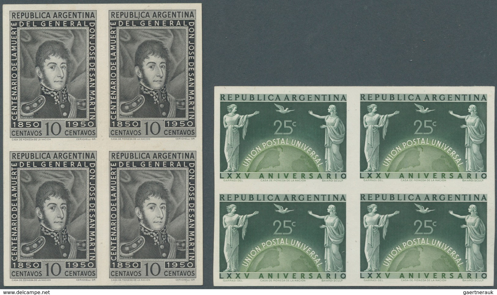 Argentinien: 1918/1957, Collection Of 128 Imperforate Proofs On Ungummed Paper (many Blocks Of Four) - Andere & Zonder Classificatie