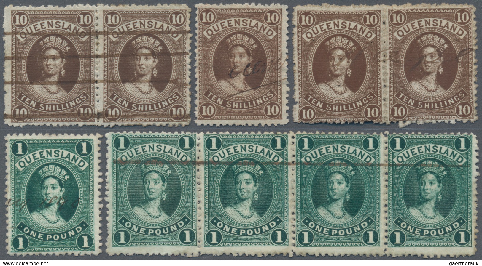 Queensland: 1882/1900 (ca.), QV Heads Large Types 2s.6d. Vermilion, 5s. Rose, 10s. Brown And £1 Deep - Lettres & Documents