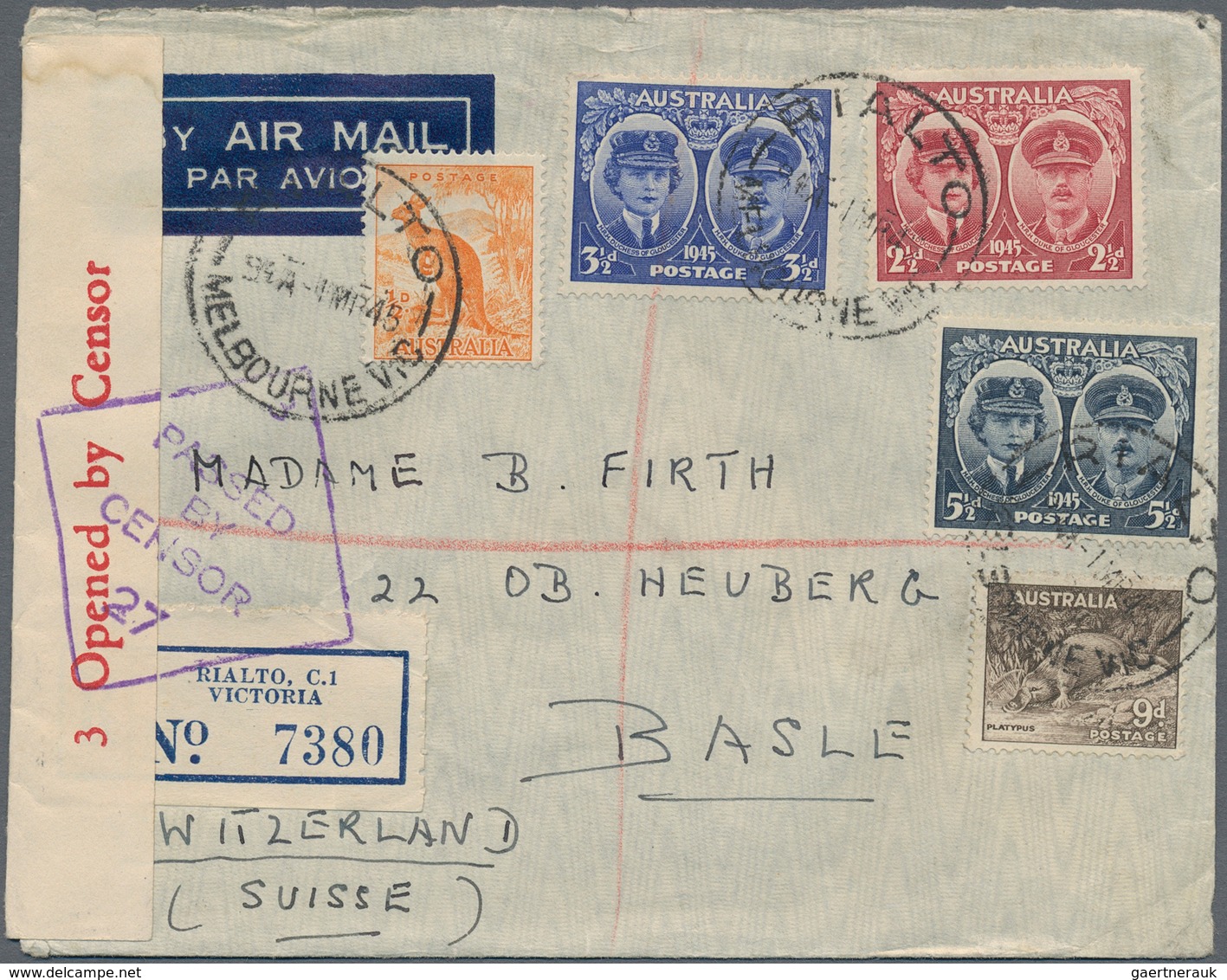 Australien: 1927/66, ca. 90 covers (inc. one ppc) mostly used to Switzerland with WWII censorship us