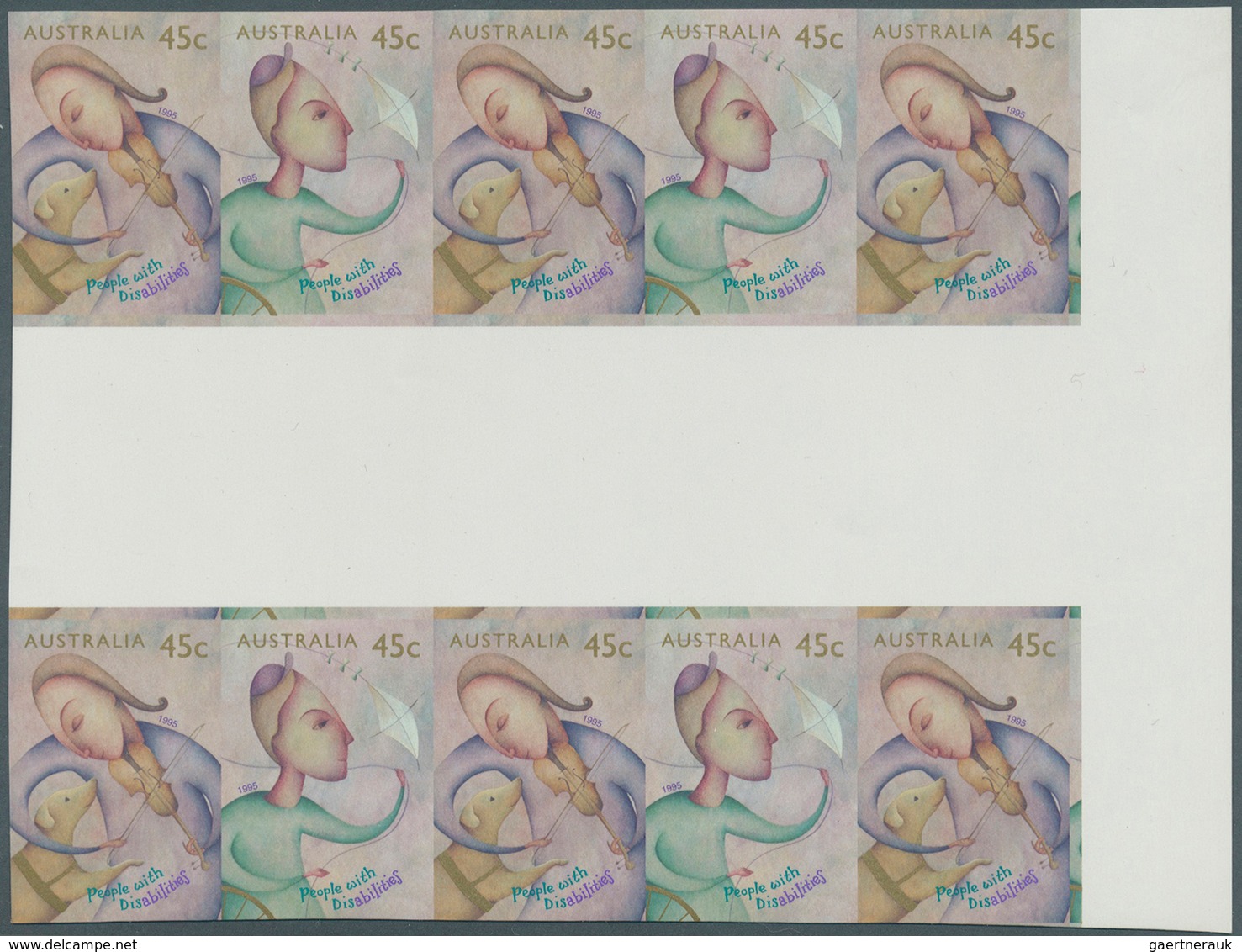 Australien: 1995/96, Big lot IMPERFORATED stamps for investors or specialist containing 4 different