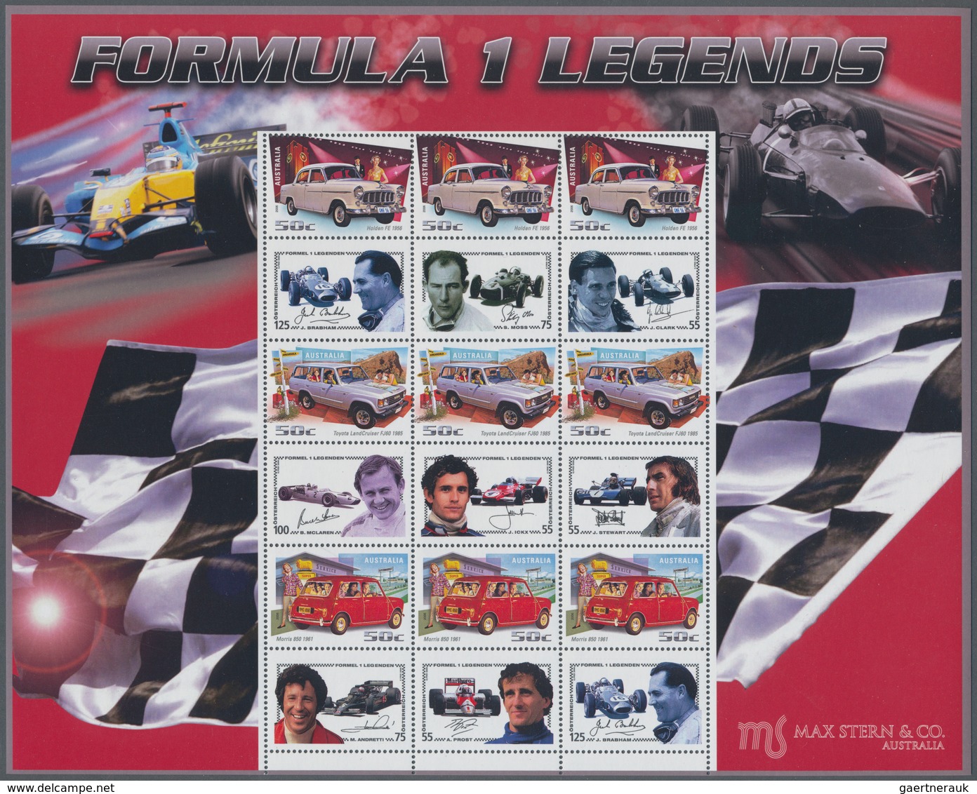 Australien: 2006, Formula 1 Legends, Austria - Australia Personalized Souvenir Sheet, With Three Cop - Collections