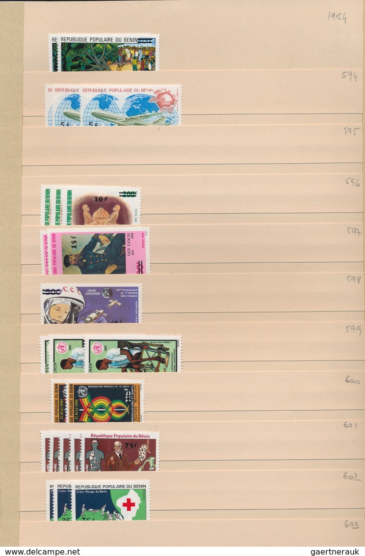 Benin: 1975/1992, comprehensive MNH stock in a thick album, comprising overprints, commemoratives, a