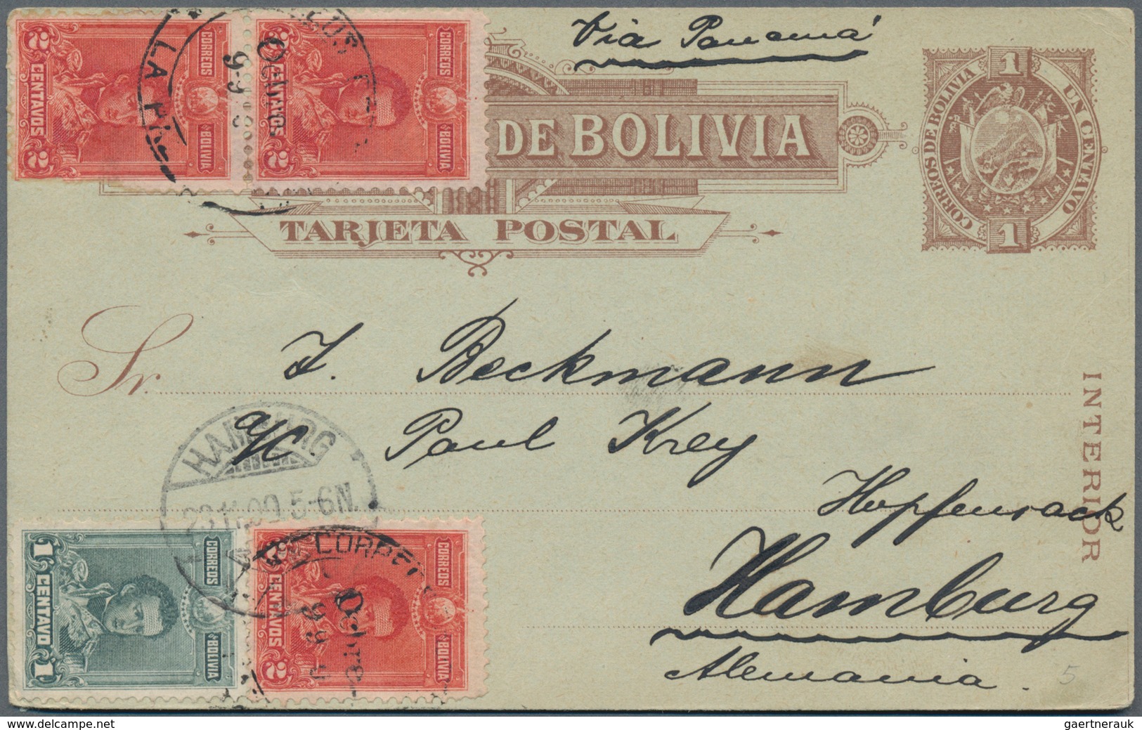 Bolivien: 1864/1939 (ca.), Album With Ca. 170 Covers, Postcards And Mainly Used Postal Stationeries, - Bolivia