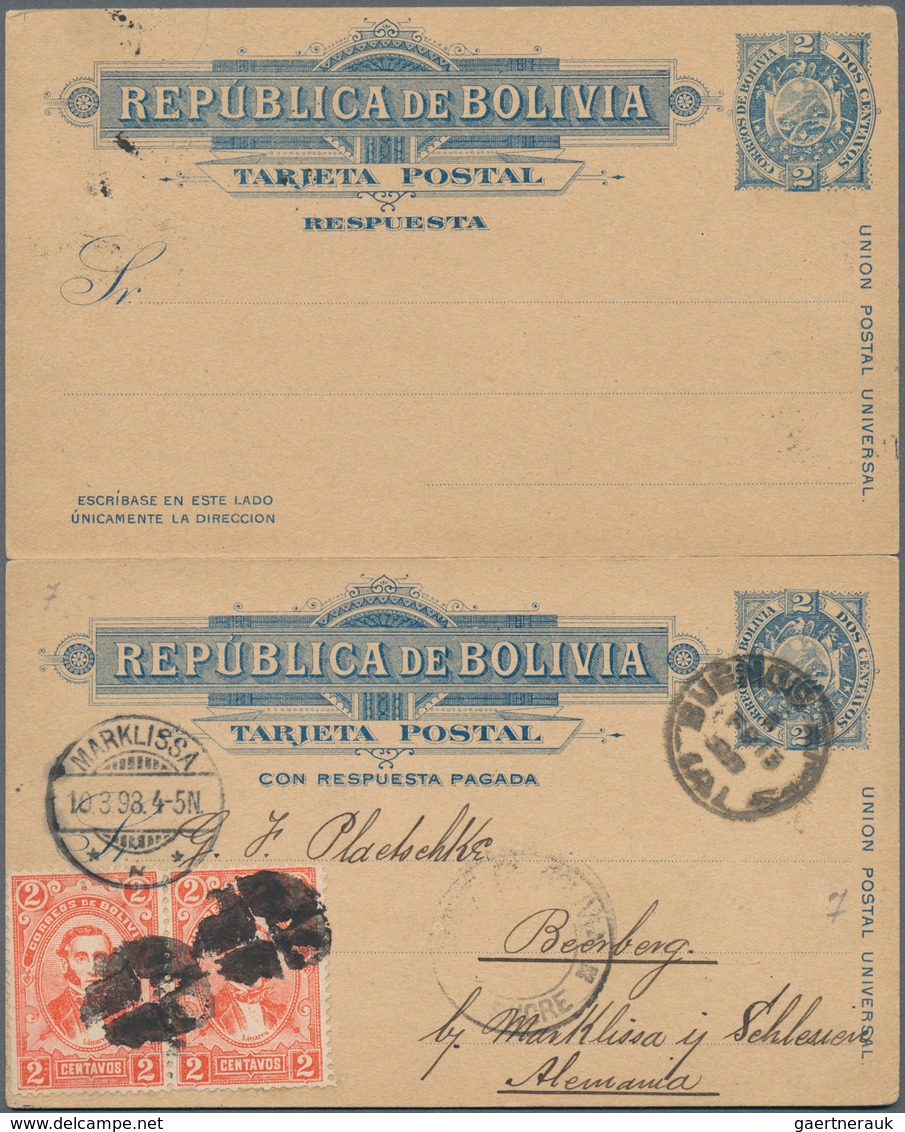 Bolivien: 1864/1939 (ca.), album with ca. 170 covers, postcards and mainly used postal stationeries,