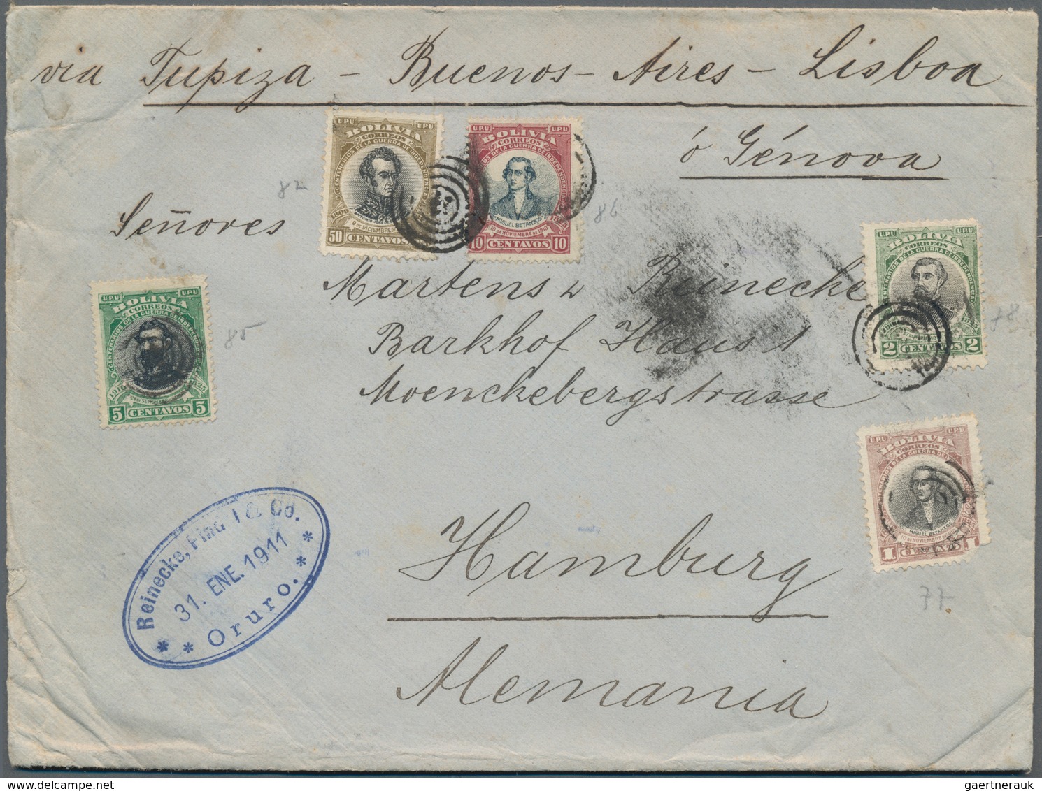 Bolivien: 1864/1939 (ca.), album with ca. 170 covers, postcards and mainly used postal stationeries,