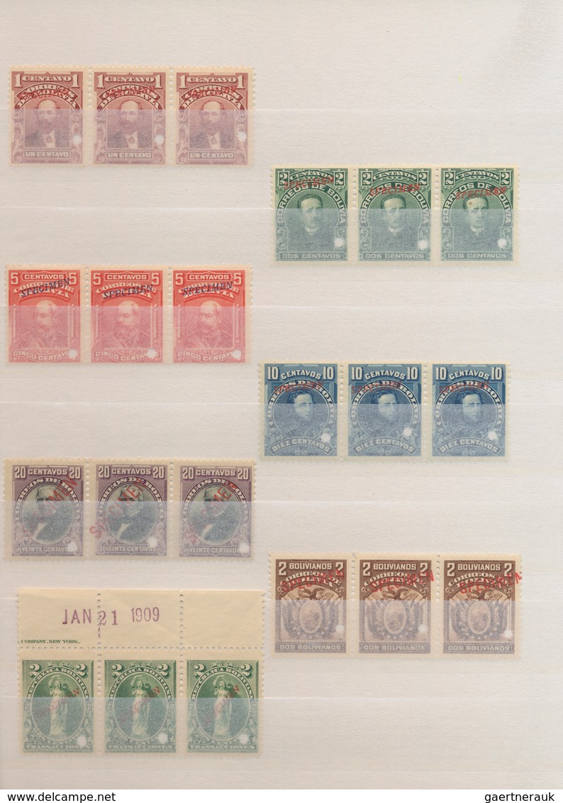 Bolivien: 1901/1935, ABN Specimen Proofs, Collection Of 129 Stamps (43 Different Strips/blocks Of Th - Bolivië