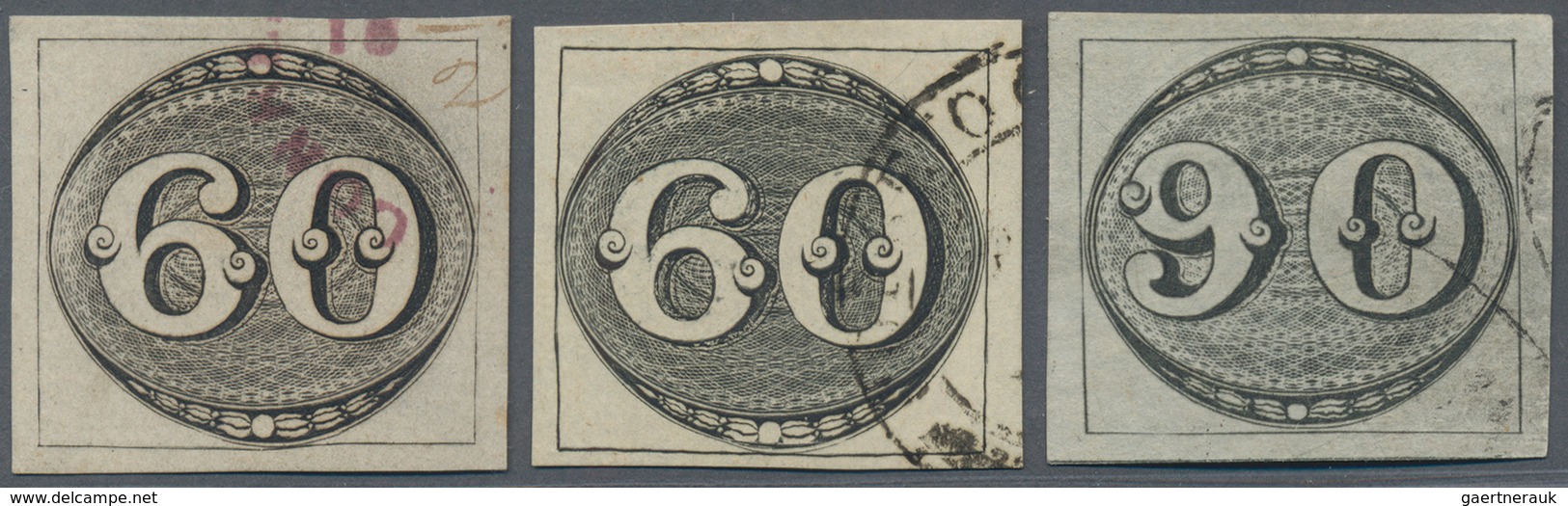 Brasilien: 1843: Small Lot "bulls Eyes", 2x 60 Reis And 1x 90 Reis, One Of The 60 Reis Signed Bühler - Gebruikt