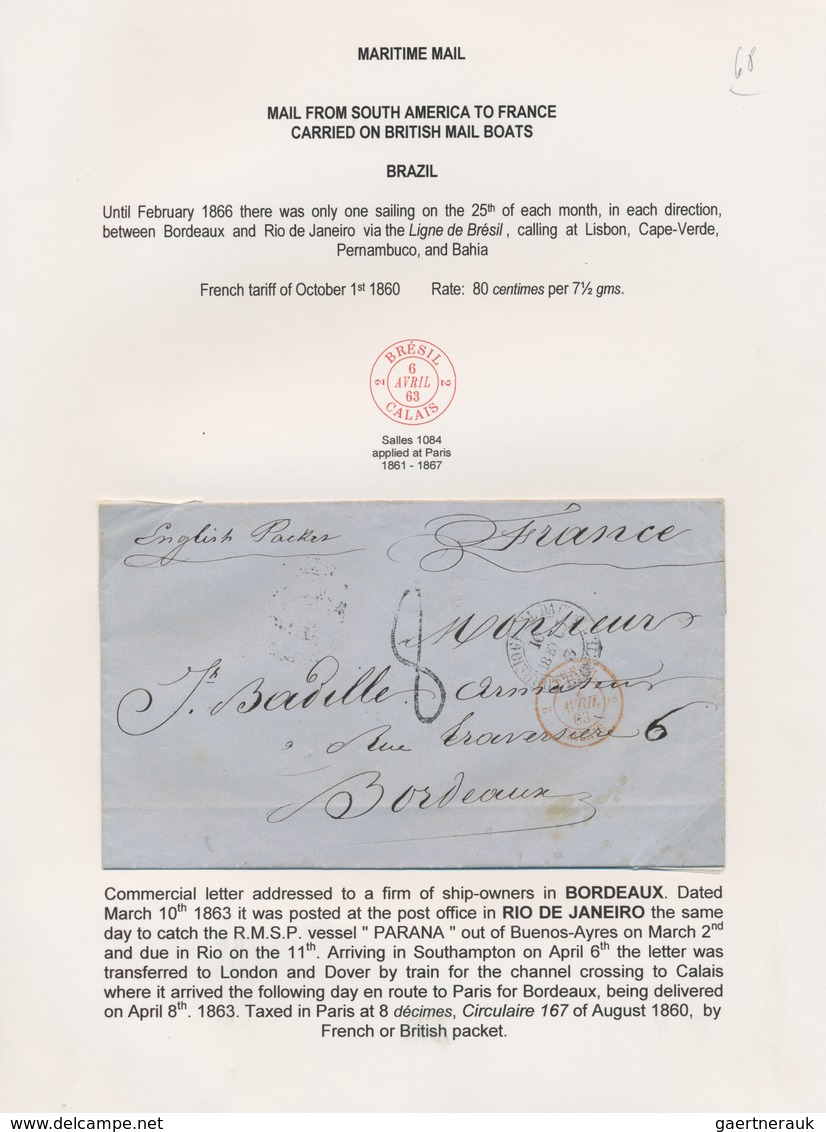 Brasilien: 1863-1870 Five Stampless Covers From Brazil To France, Sent 1) From Pernambuco To Reims B - Gebruikt