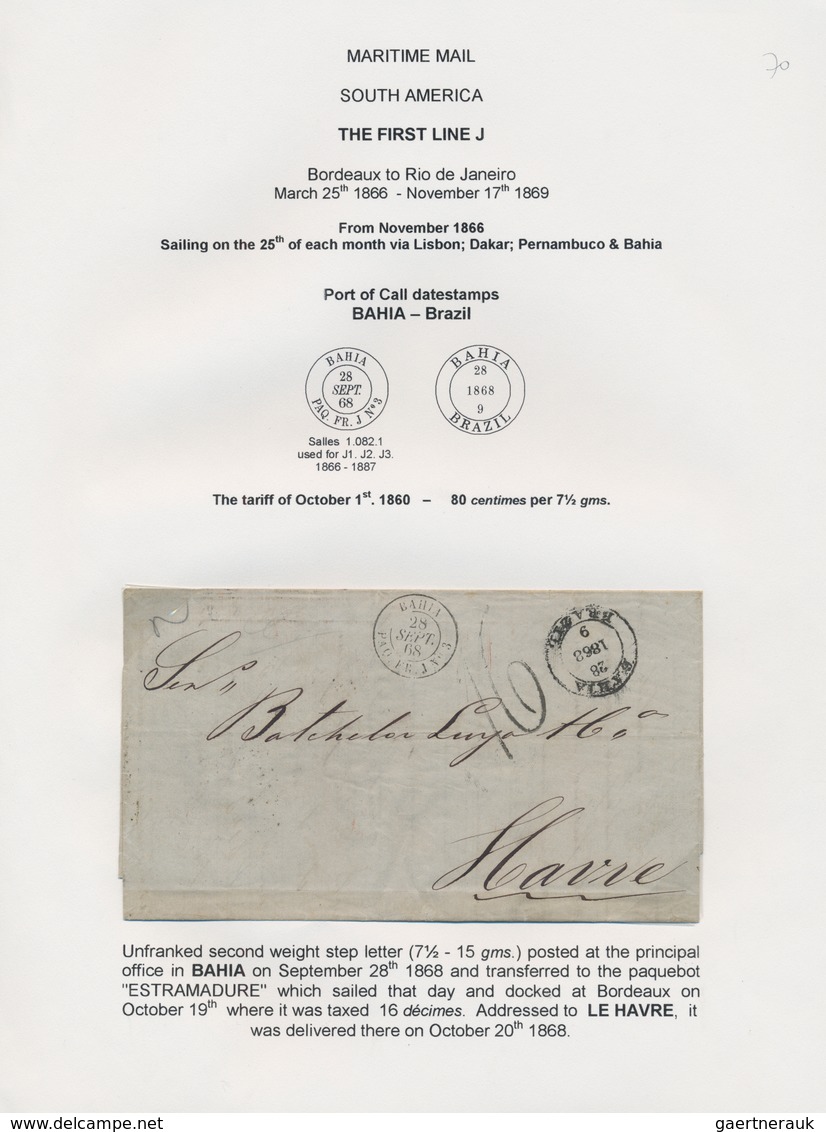 Brasilien: 1863-1870 Five Stampless Covers From Brazil To France, Sent 1) From Pernambuco To Reims B - Gebruikt