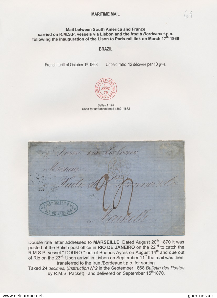 Brasilien: 1863-1870 Five Stampless Covers From Brazil To France, Sent 1) From Pernambuco To Reims B - Usados
