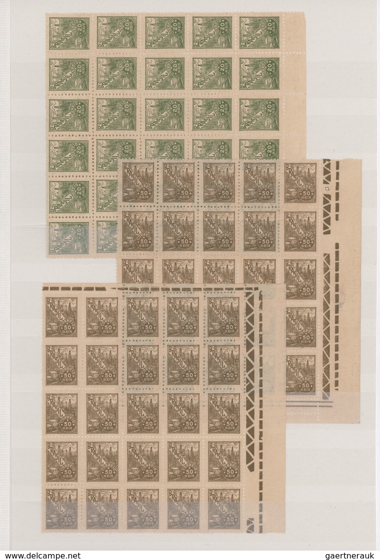 Brasilien: 1920/1955 (ca.), mint accumulation of apprx. 2.100 stamps mainly within (large) multiples