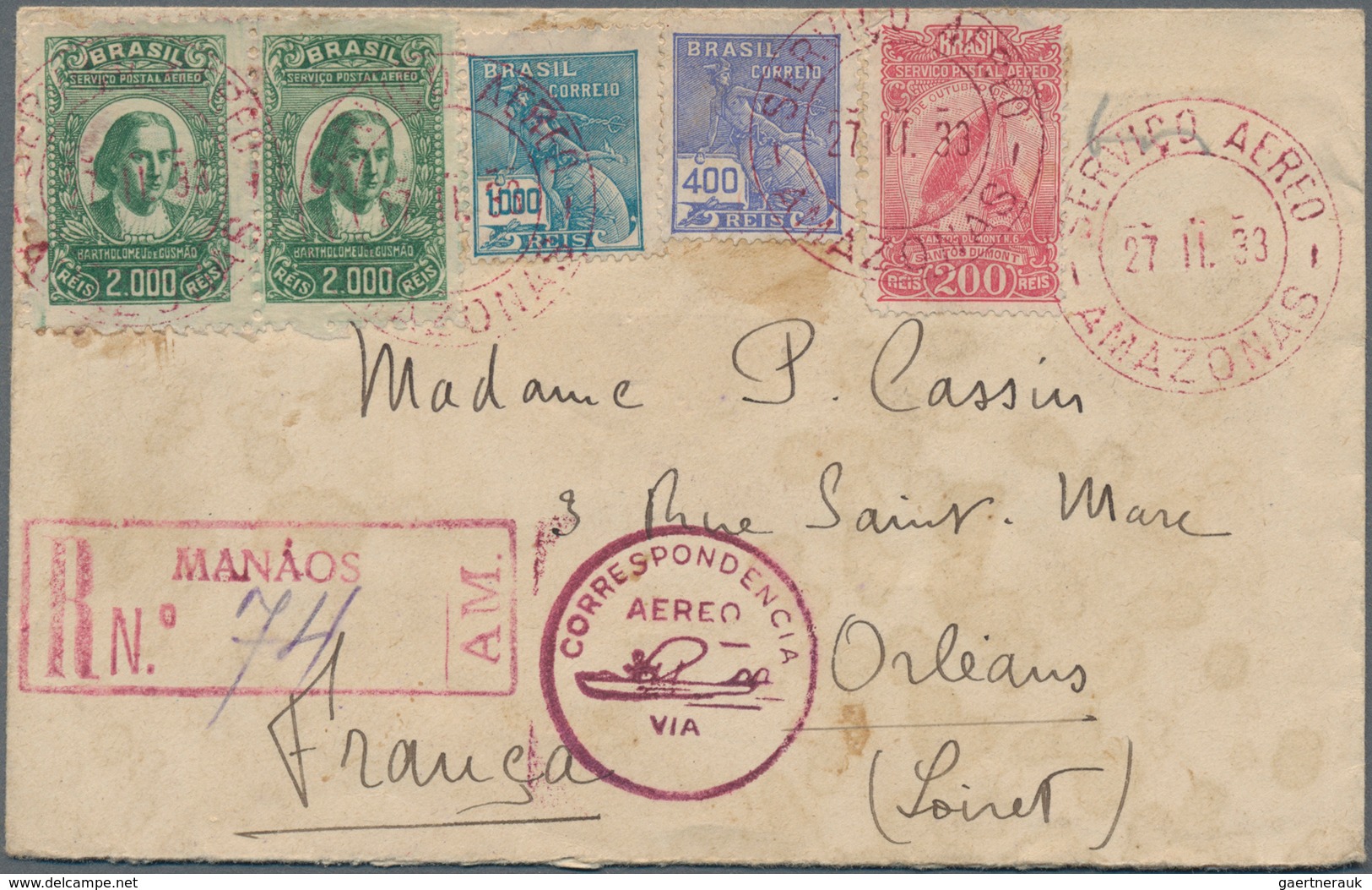 Brasilien - Flugpost: 1932/1933, Correspondence To Orleans/France, Lot Of Six Airmail Covers, E.g. C - Aéreo