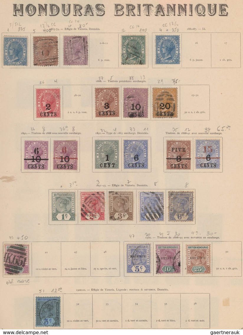 Britisch-Honduras: 1865/1960 (ca.), Used And Mint Collection On Ancient Album Pages, Showing A Good - Honduras Britannique (...-1970)