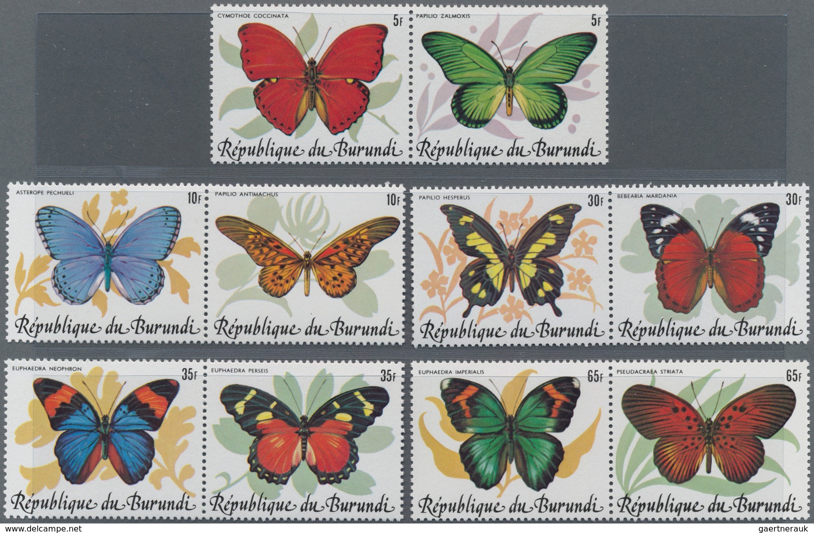 Burundi: 1984, Butterflies Complete Set Of 10 In Se-tenant Pairs In An INVESTMENT LOT With About 100 - Collections