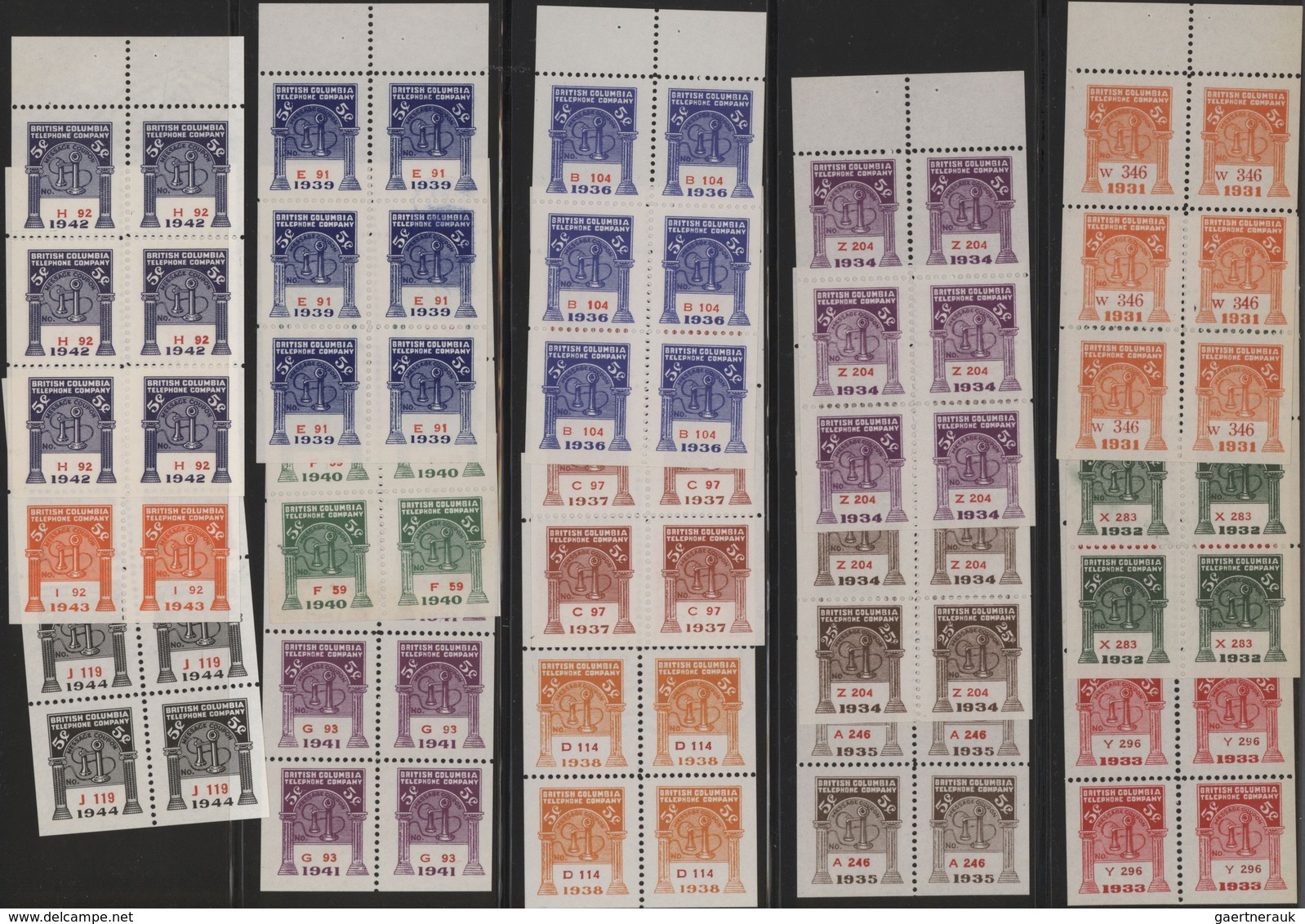 Canada - Besonderheiten: 1931/1960, BRITISH COLUMBIA TELEPHONE COMPANY, Set Of 33 Panes Of Six 5c. S - Andere & Zonder Classificatie