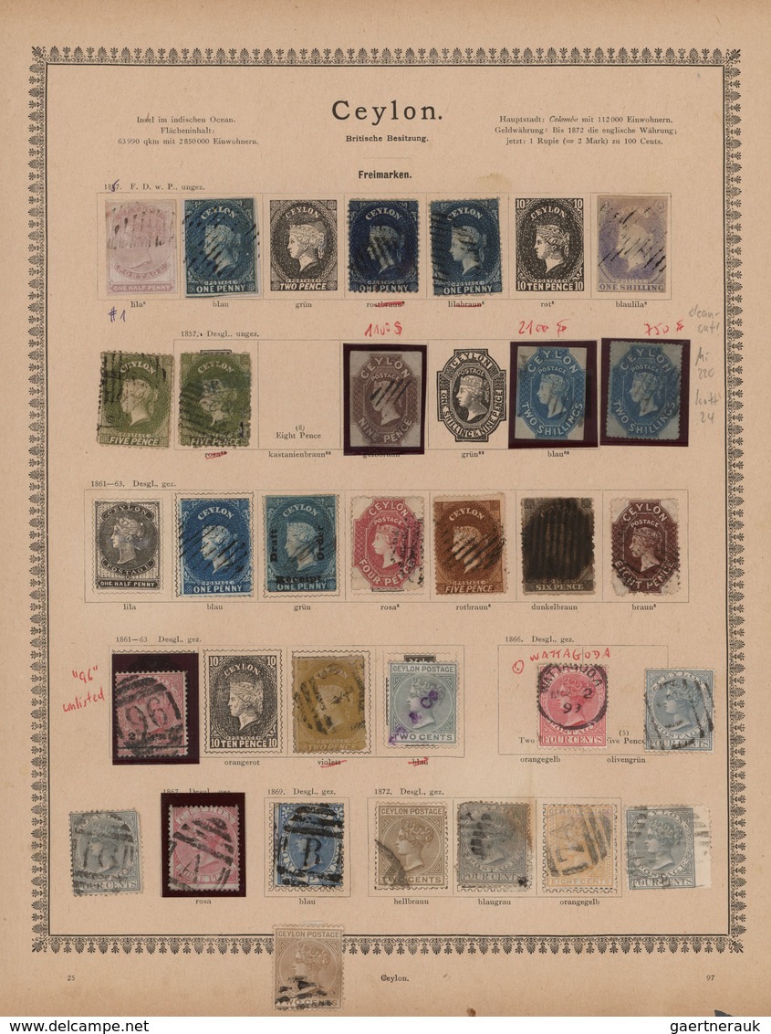 Ceylon / Sri Lanka: 1857/1890, Collection On Album Pages, Including Better Values As Scott 9, 11, 13 - Sri Lanka (Ceylon) (1948-...)