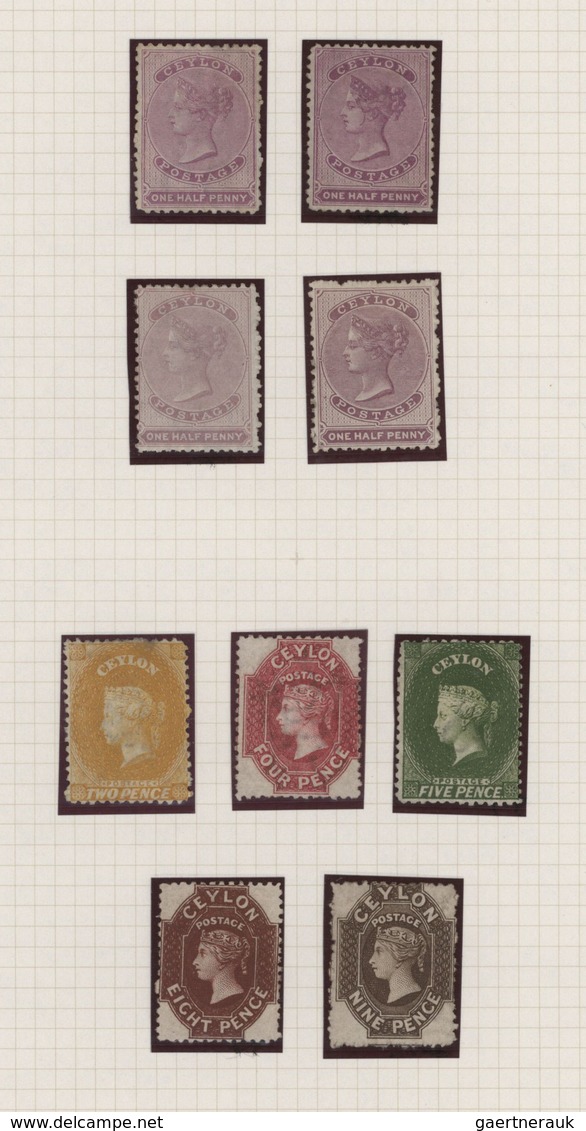 Ceylon / Sri Lanka: 1864/1870, Petty Mint Collection Of Nine QV Stamps On Album Page, Incl. Four Cop - Sri Lanka (Ceilán) (1948-...)