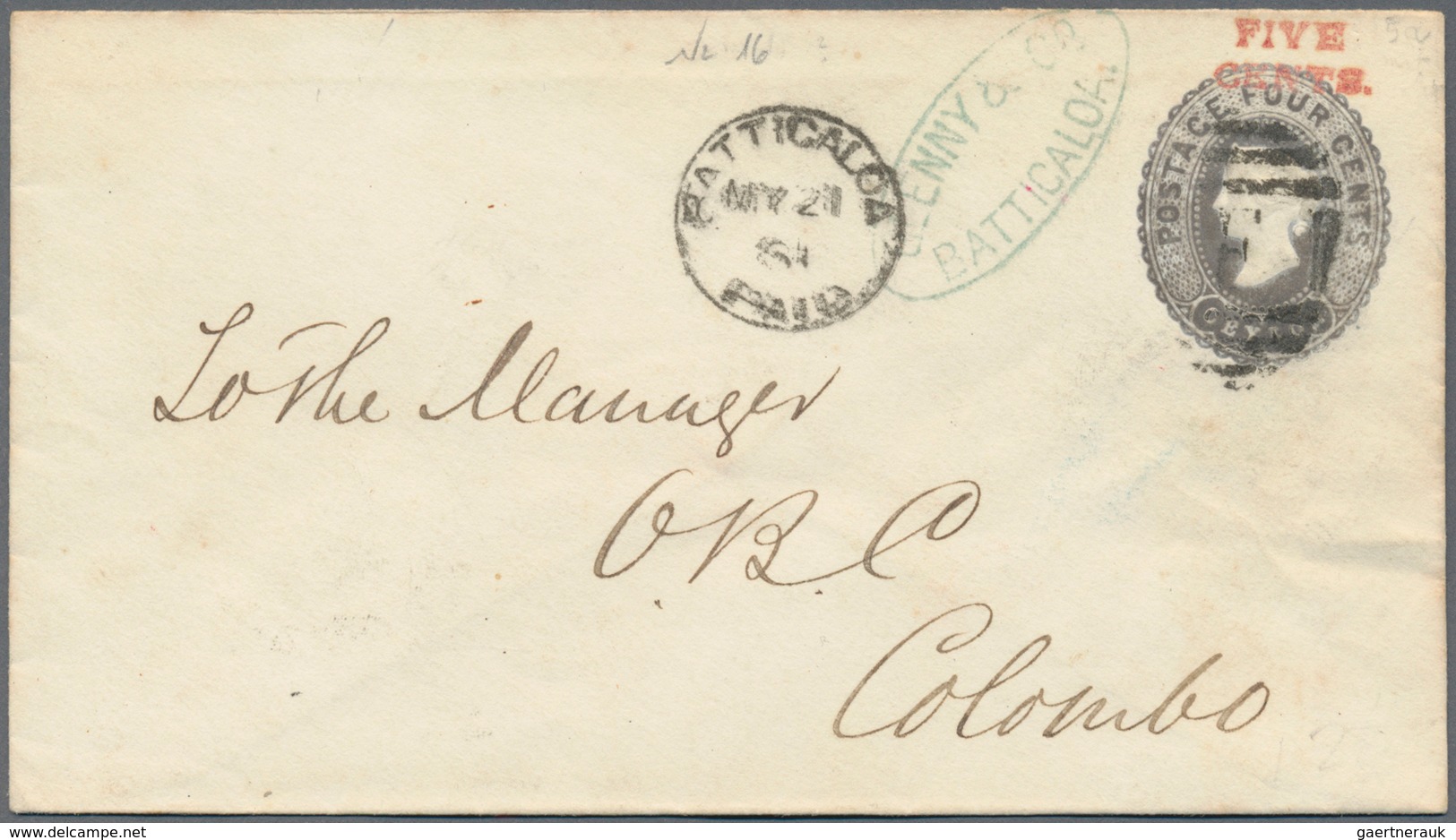 Ceylon / Sri Lanka: 1885-88 Postal Stationery Provisionals: Collection Of 20 P/s Envelopes 5c. On 4c - Sri Lanka (Ceylon) (1948-...)