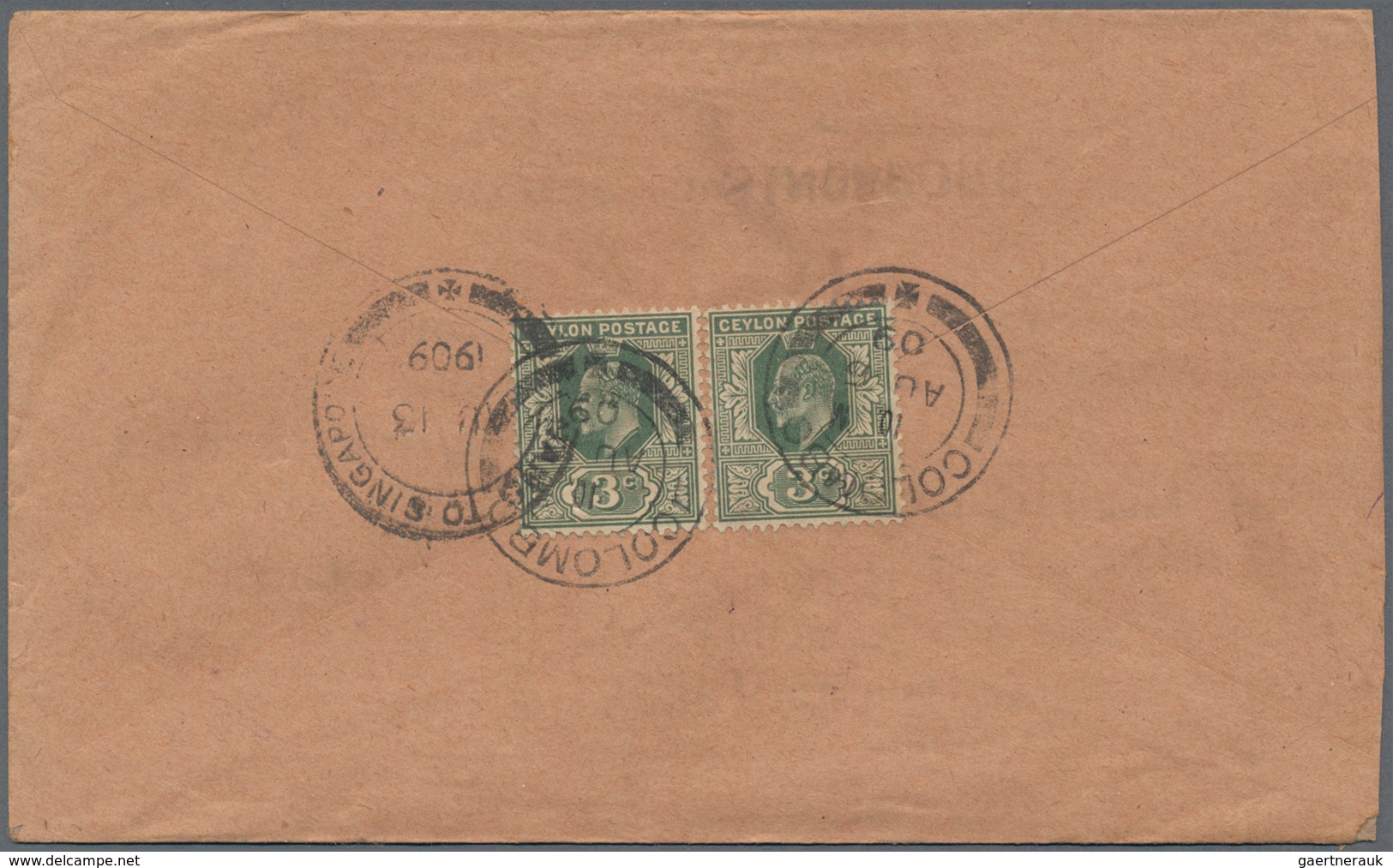 Ceylon / Sri Lanka: 1900's-1910's (mostly): More Than 70 Covers, Most Of Them Sent To Straits Settle - Sri Lanka (Ceilán) (1948-...)