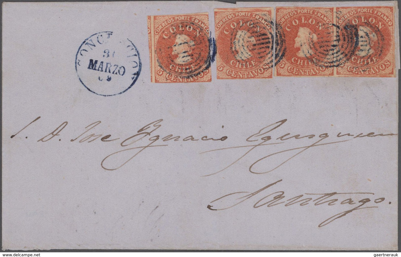 Chile: 1855/1907 (ca.), Assortment Of 18 Entires, Main Value In The Imperforate COLON HEADS Incl. A - Chile