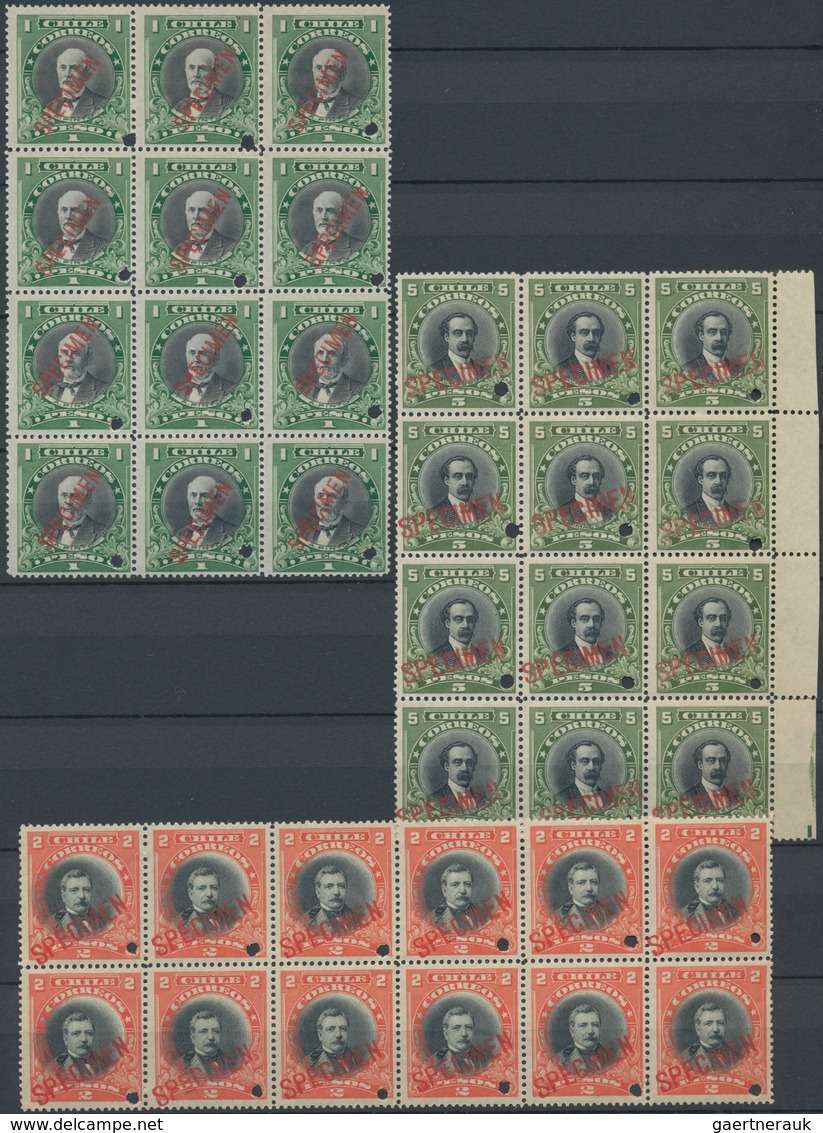 Chile: 1911, ABN Specimen Proofs, Definitives 1c.-5p., Short Set Of 21 Stamps In Blocks Of Twelve (= - Chili