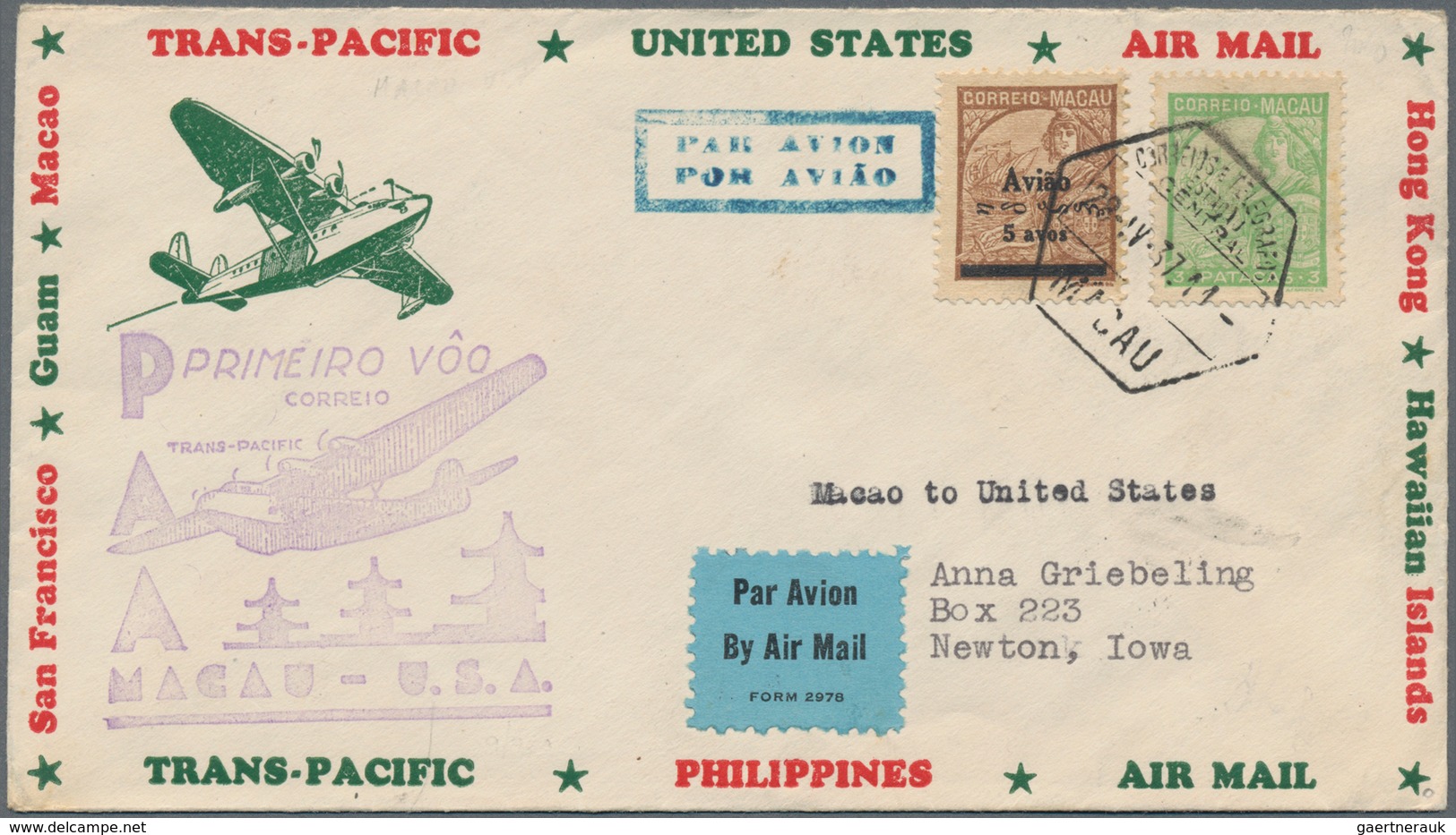 China: 1937, Pacific Clipper FFC Lot Of Six With Frankings Of Hong Kong (4) Resp. Macau (2) Inc. Mac - Autres & Non Classés