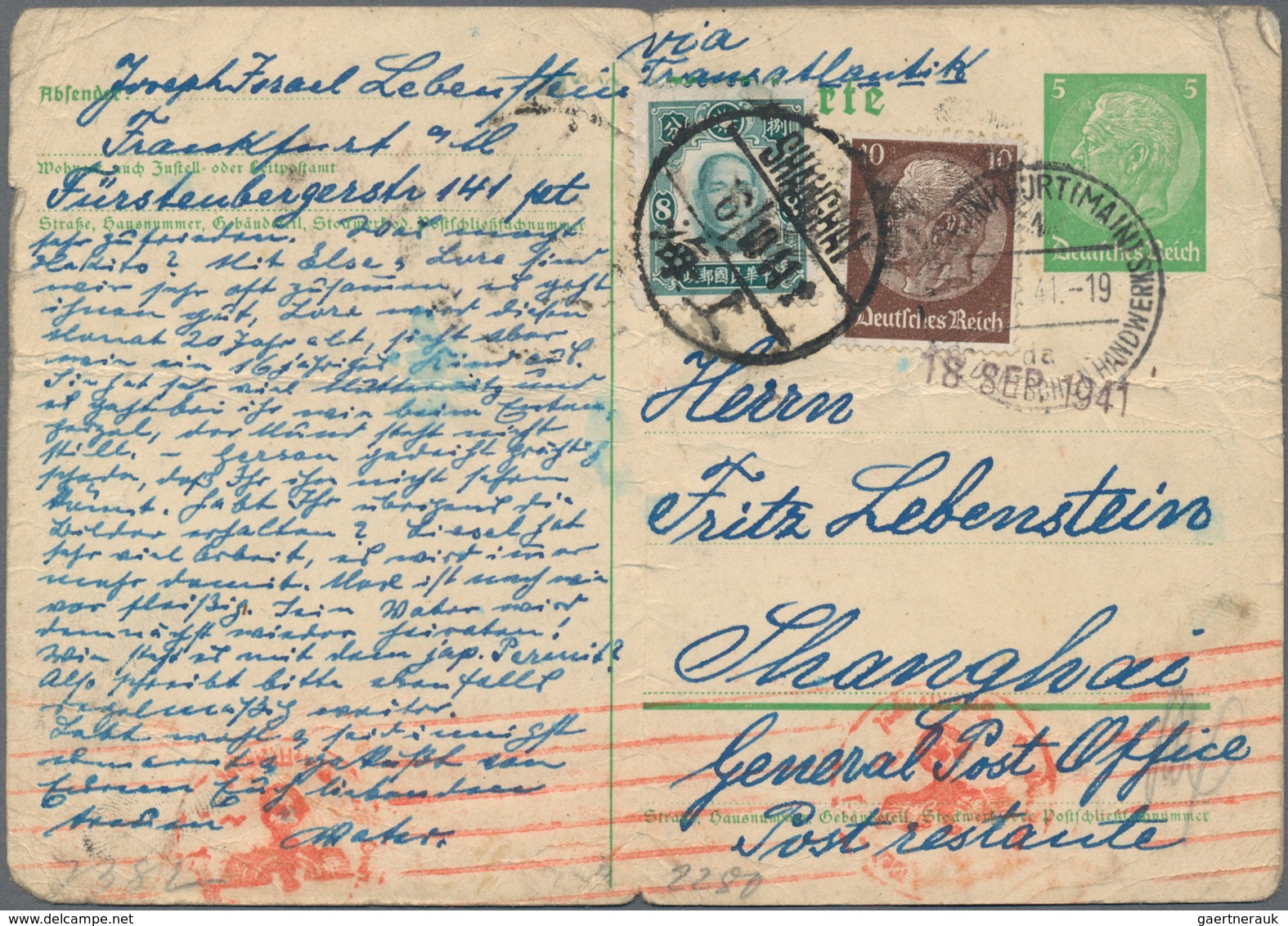 China: 1940/41, The Joseph Lebenstein (Berlin 1872-1944 Theresienstadt/Terezin) Correspondence To Ch - Autres & Non Classés