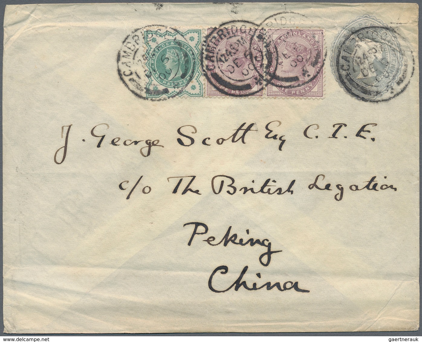 China - Besonderheiten: Incoming Mail, UK, 1900/18: Uprated Envelope QV Canc. "CAMBRIDGE DE 5 00" Vi - Sonstige & Ohne Zuordnung